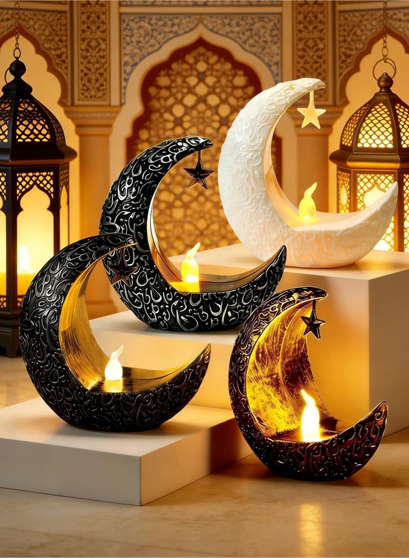يواوليتي 4 قطع من أضواء رمضان - مصباح رمضان LED على شكل نجمة وقمر، زينة رمضان للمنزل وهدايا حفلات العيد - Image 1